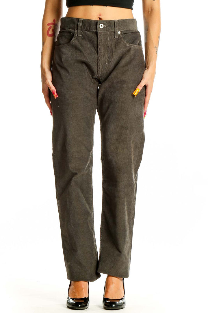 Front view of J.Crew olive green straight leg pants