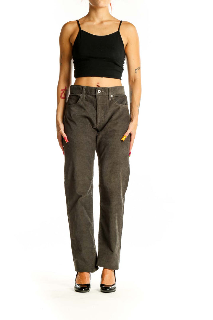 Front view of J.Crew olive green straight leg pants