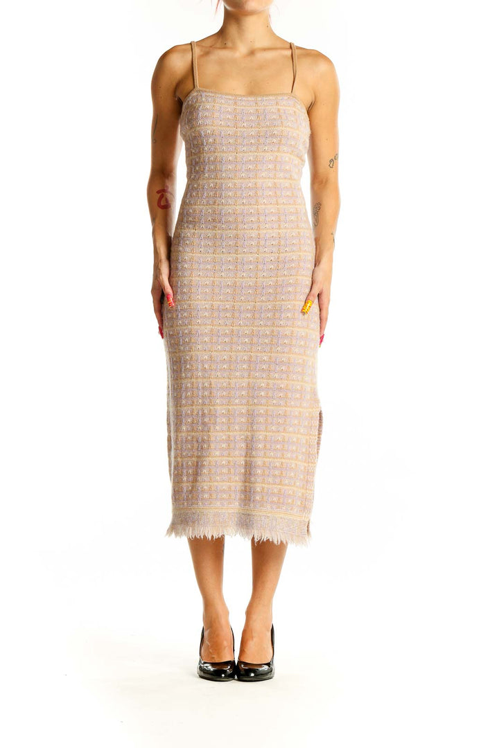 Beige Check Knit Dress