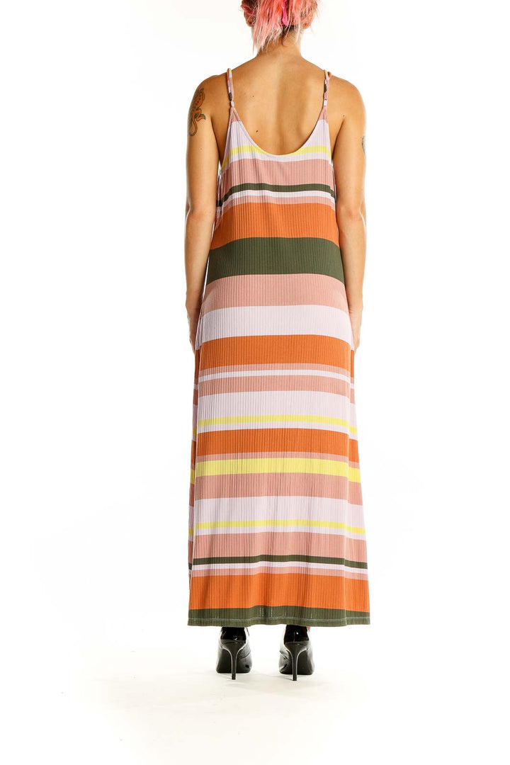 Back view of LOFT multicolor striped button-down maxi dress