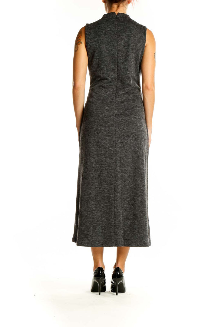 Back view of Lauren Ralph Lauren charcoal sleeveless midi dress showing clean lines