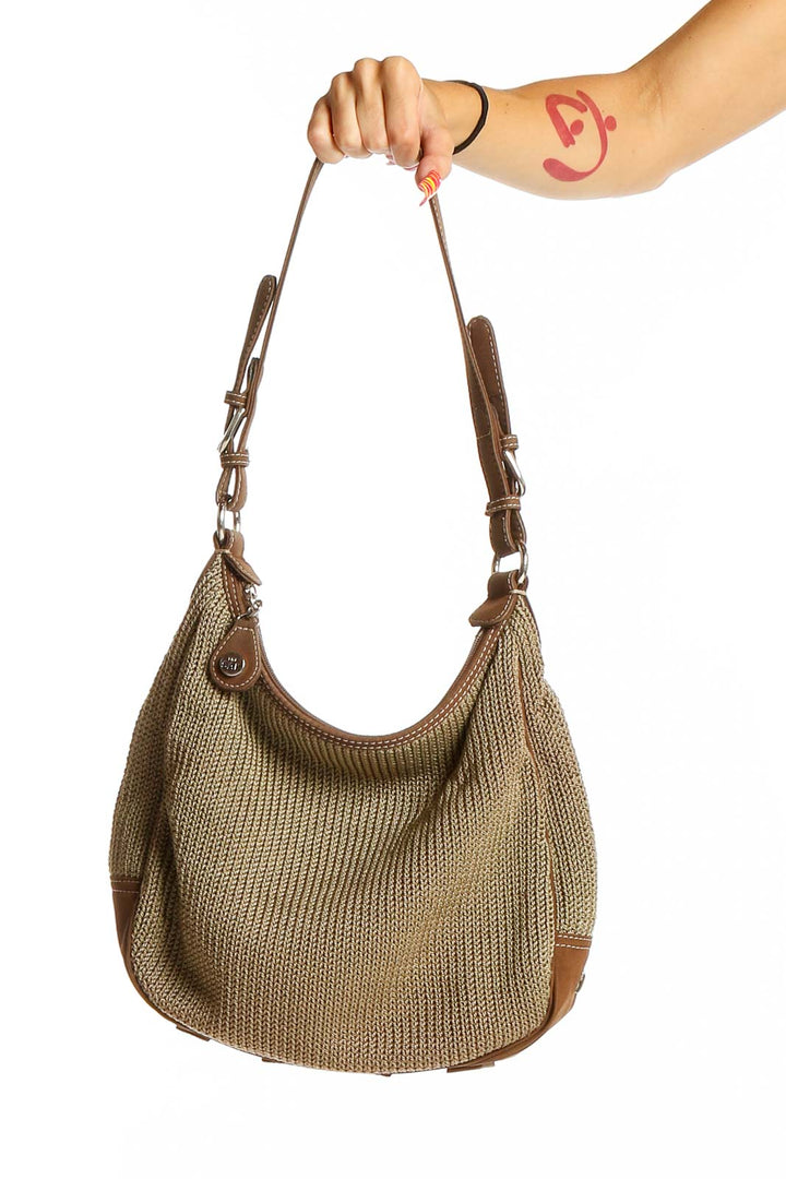 Front view of The SAK tan woven hobo shoulder bag