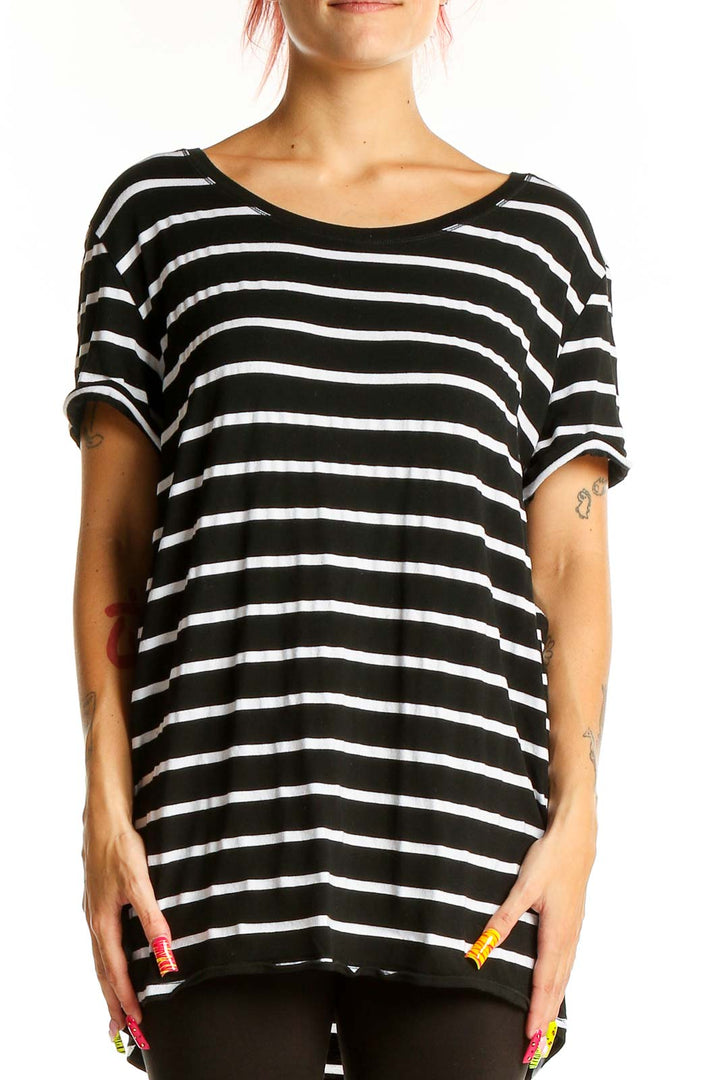 Front view of Black and White Striped Oversized Top from Fervour