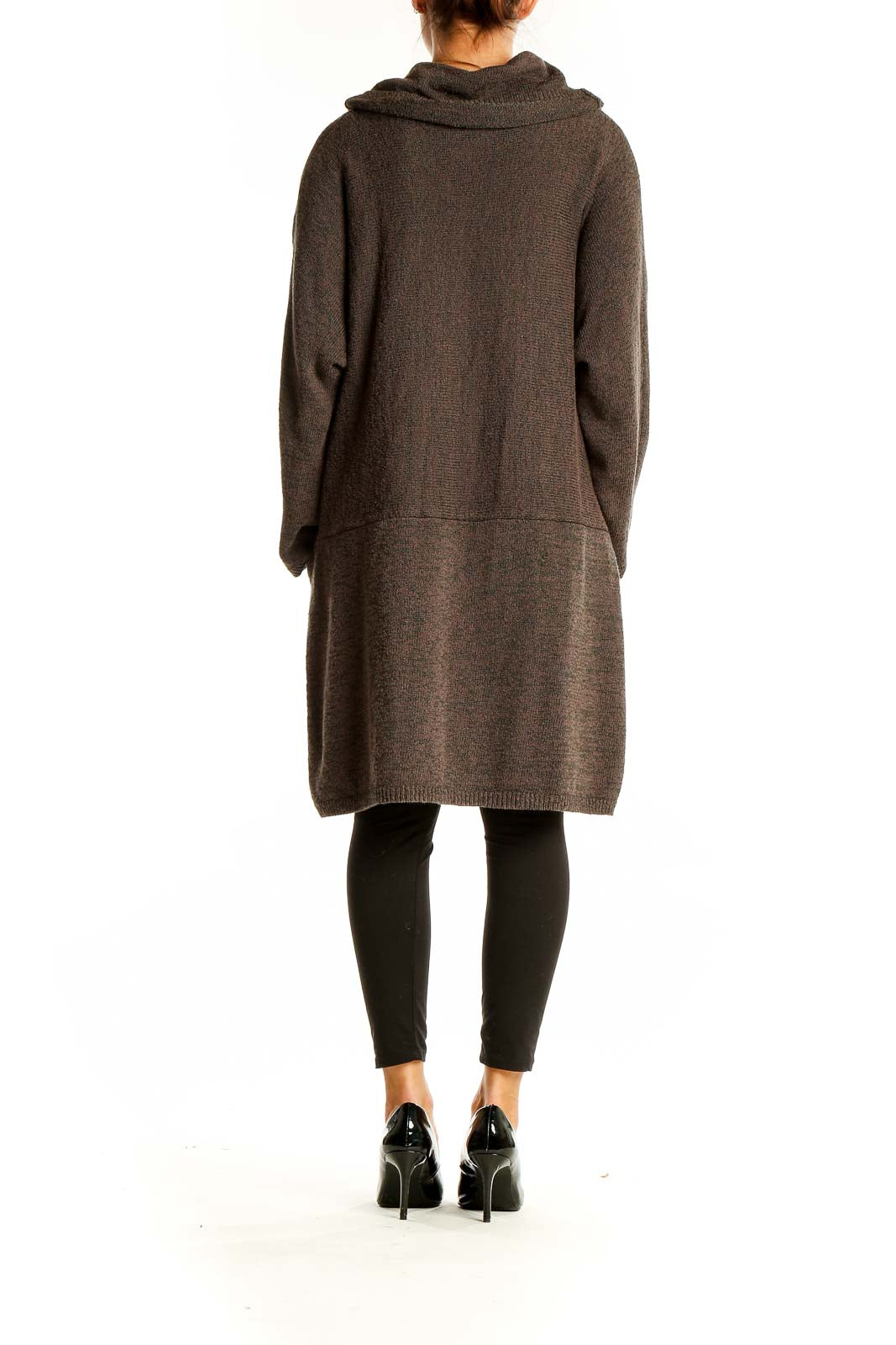 Back view of brown oversized hooded knit sweater from Soft Surroundings