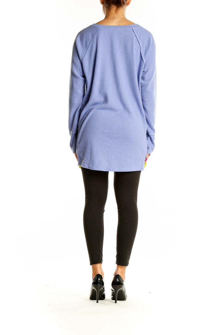 Back view of periwinkle WILDFOX V-neck oversized knit sweater showing relaxed fit