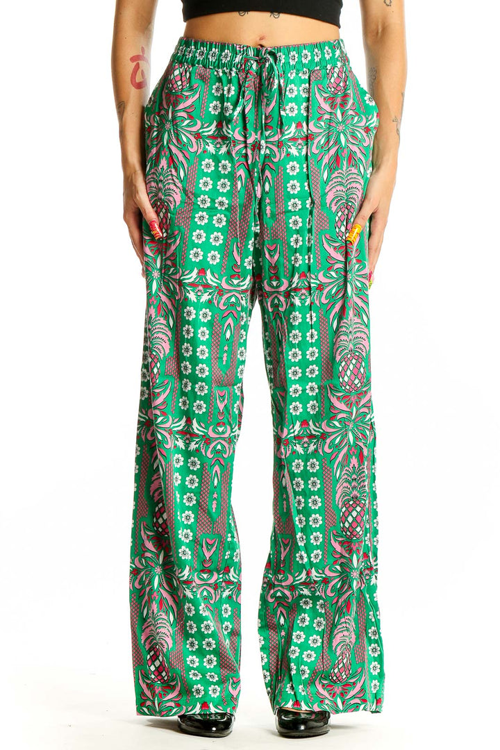 Green Wide Leg Print Pants