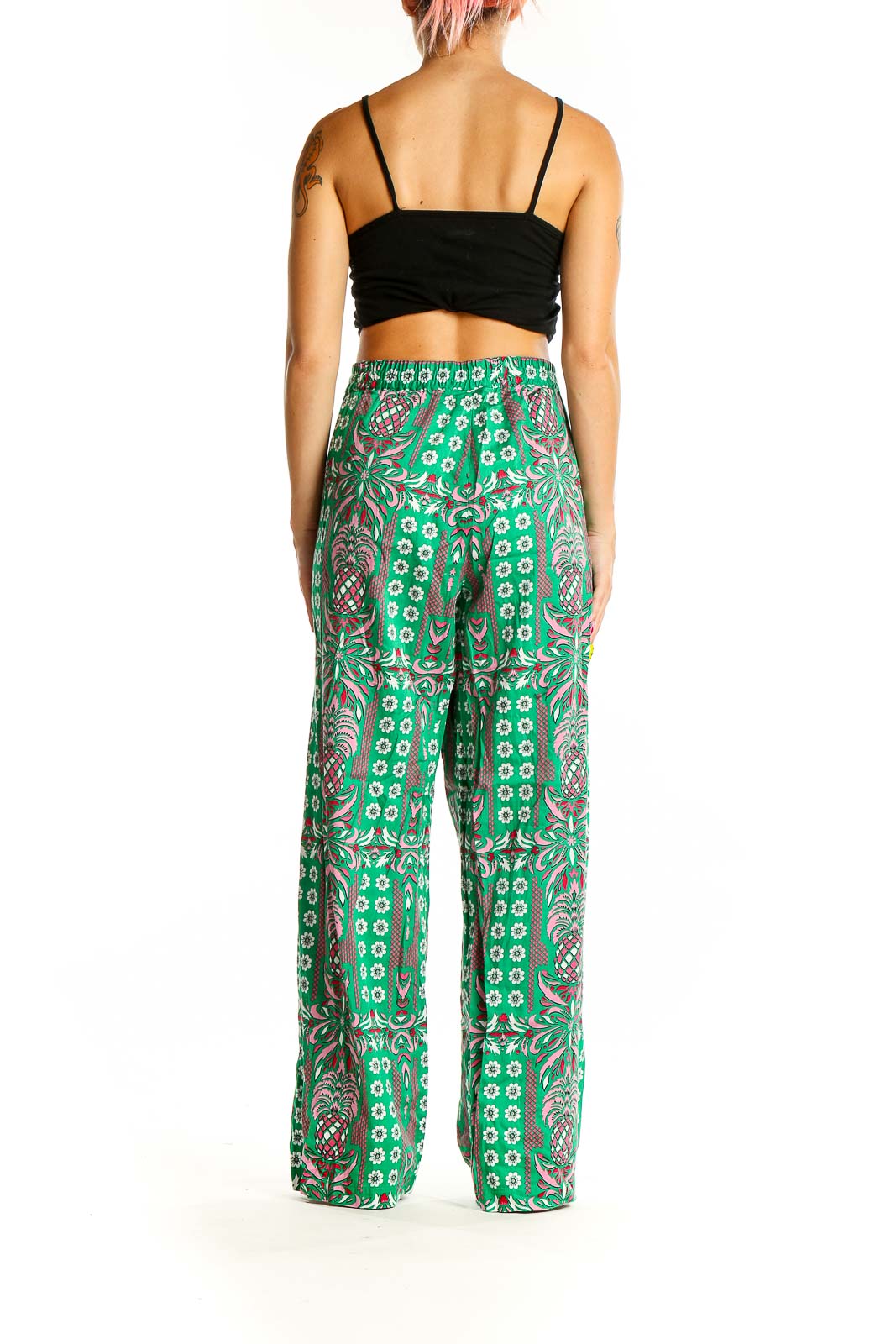 Green Wide Leg Print Pants