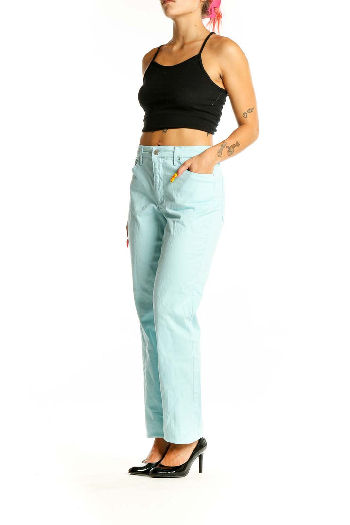 Front view of Charter Club mint green straight leg pants