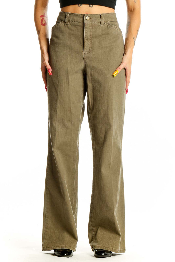 Front view of olive wide-leg trousers from JNY Jones New York Signature