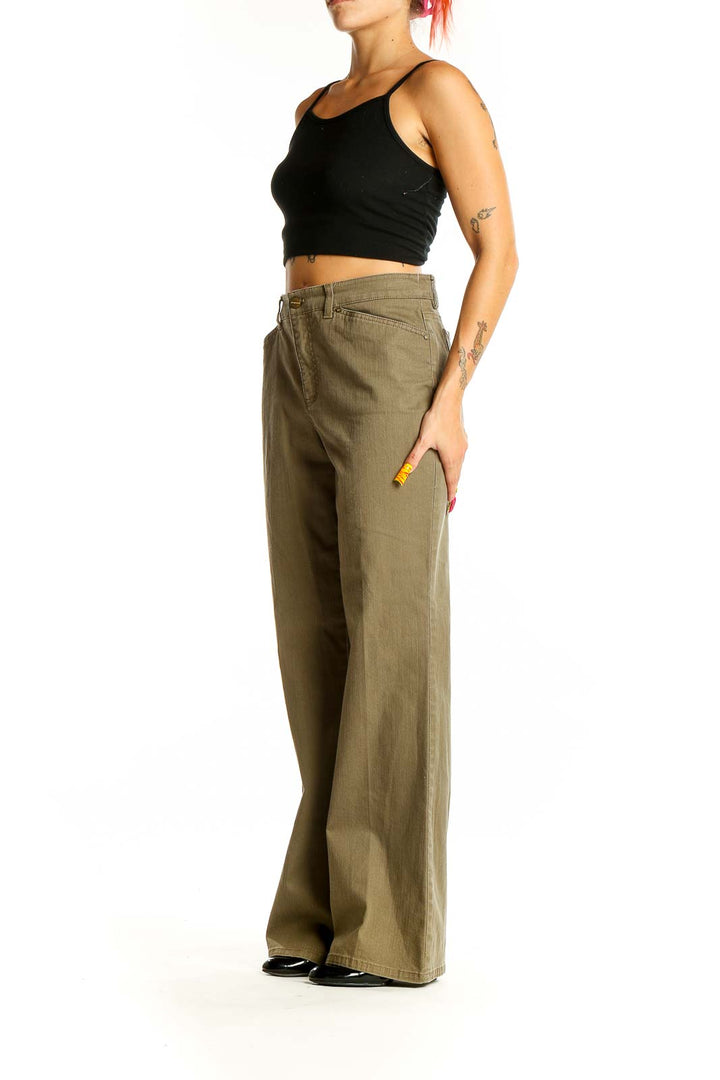 Front view of olive wide-leg trousers from JNY Jones New York Signature