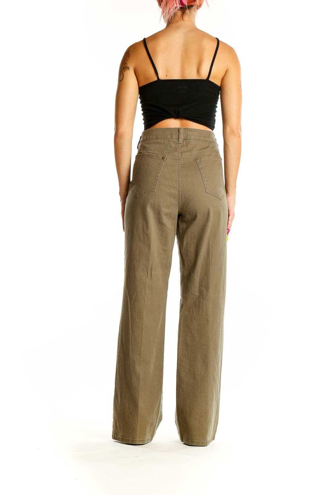 Back view of olive wide-leg trousers from JNY Jones New York Signature