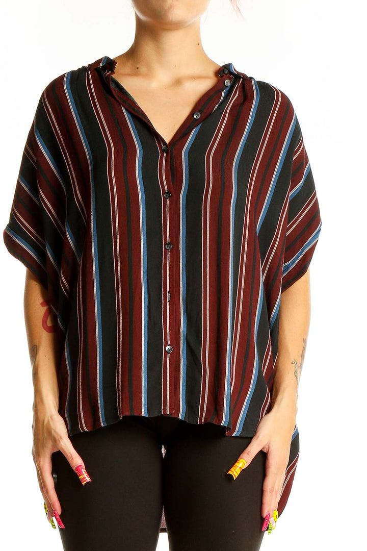 Red Brown Barcode Stripes Top