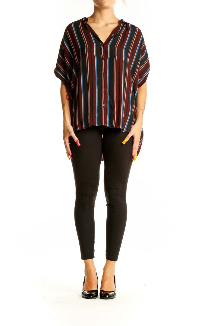 Red Brown Barcode Stripes Top