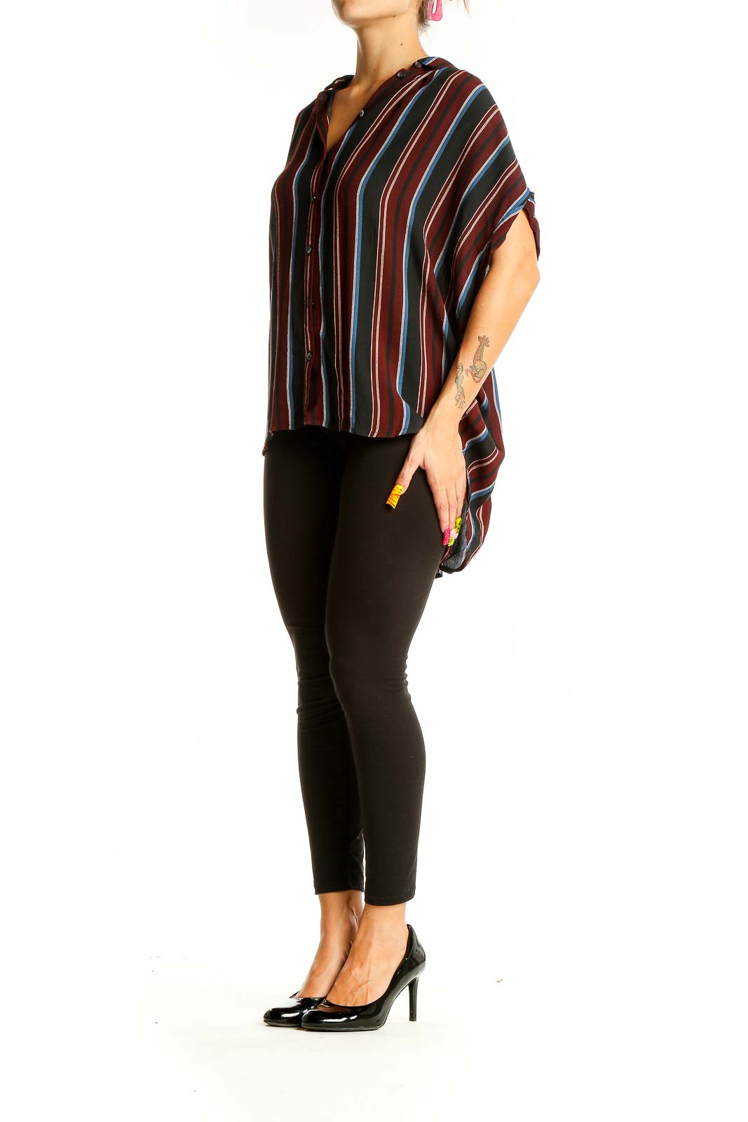 Red Brown Barcode Stripes Top