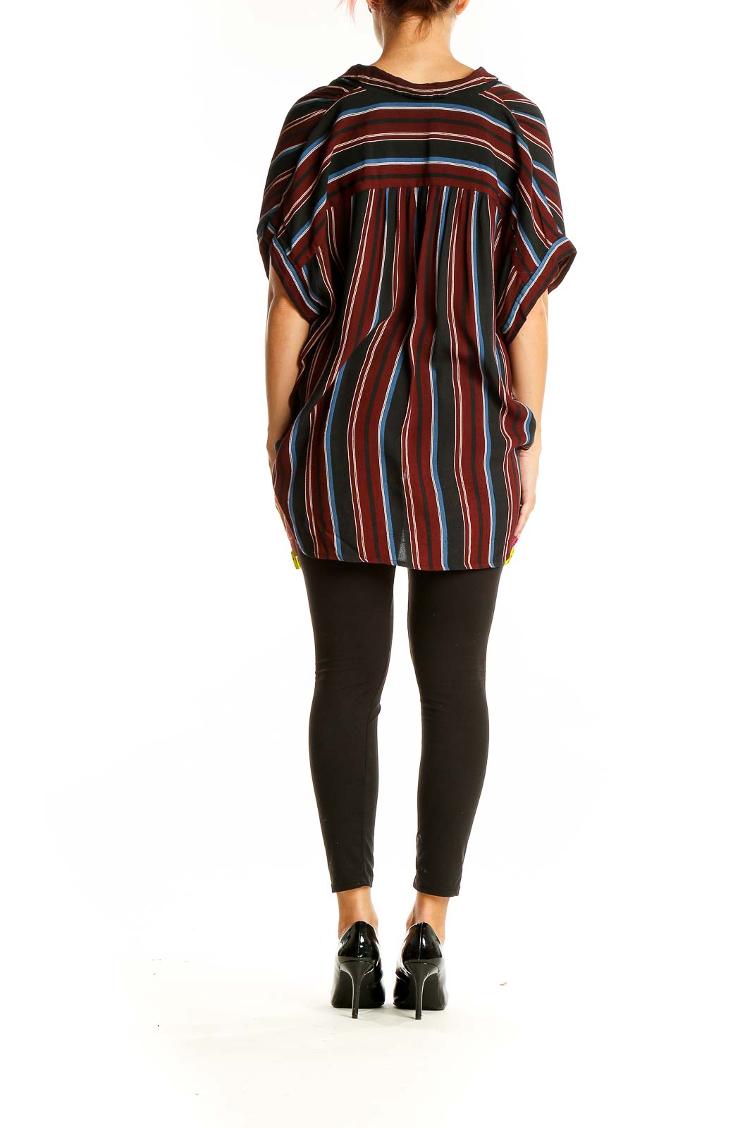 Red Brown Barcode Stripes Top