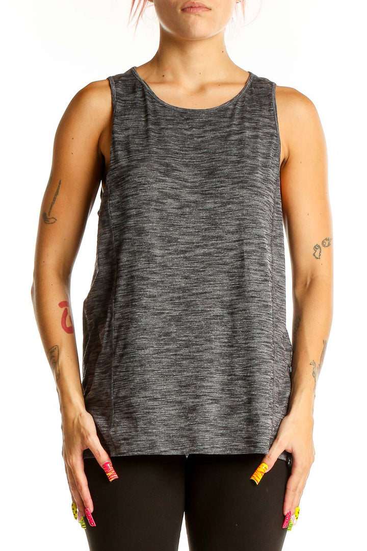 Front view of gray Lululemon athletic tank top with scoop neckline