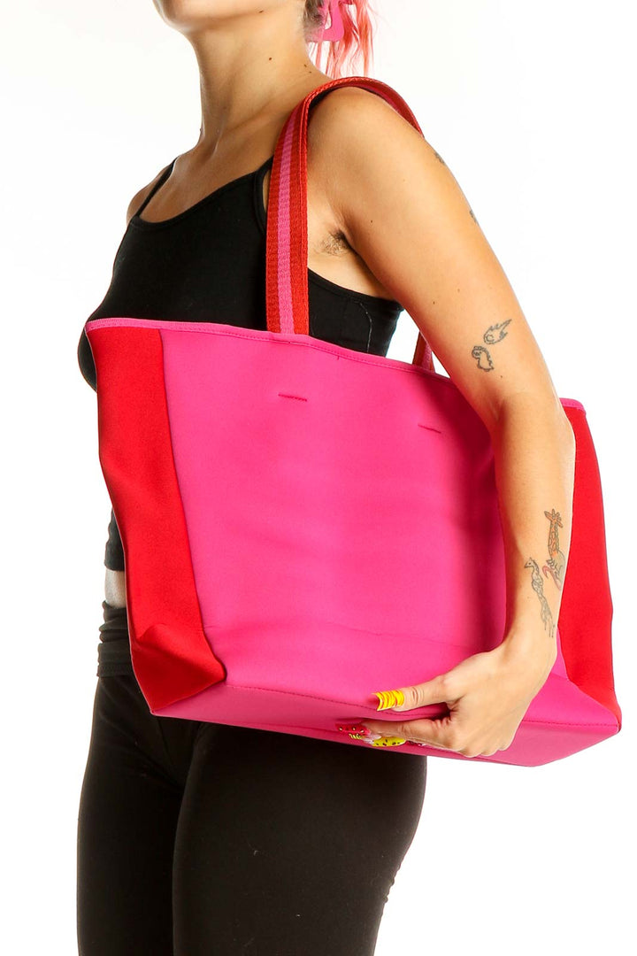 Front view of SUMMERSALT Pink and Red Color-Block Tote Bag