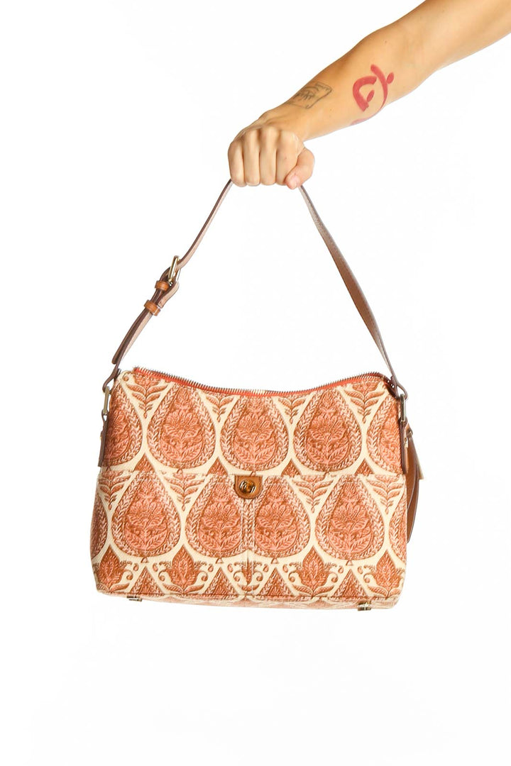 Orange Beige Printed Bag