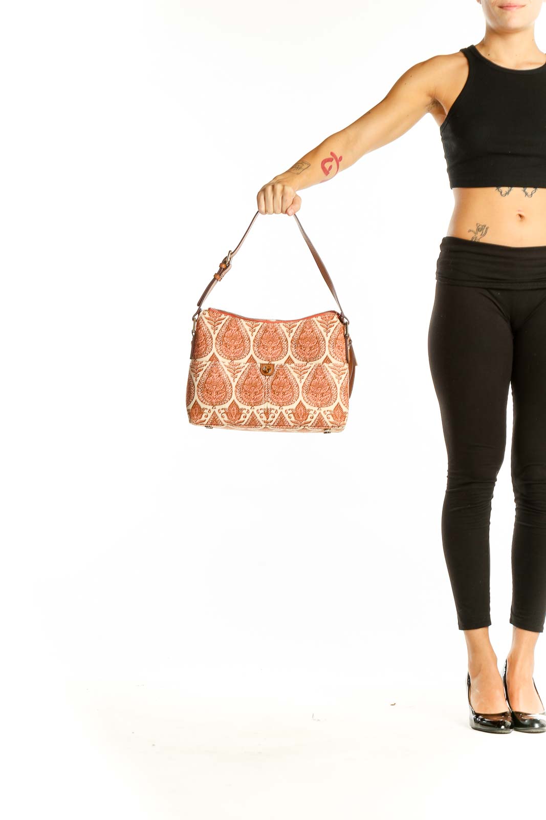 Orange Beige Printed Bag