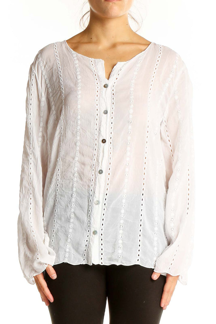 White Embroidered Long Sleeve Top