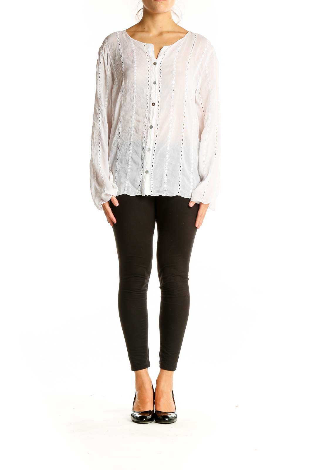 White Embroidered Long Sleeve Top