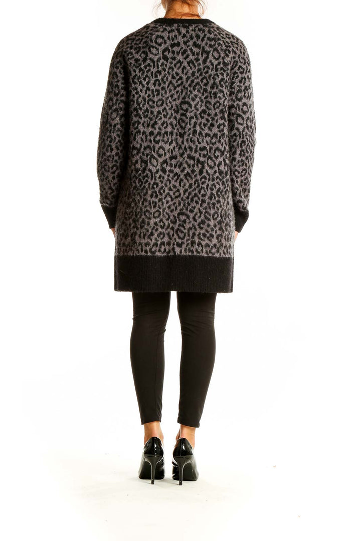 Back view of Gray Leopard Print Knit Cardigan from Lucky Brand showing full leopard pattern