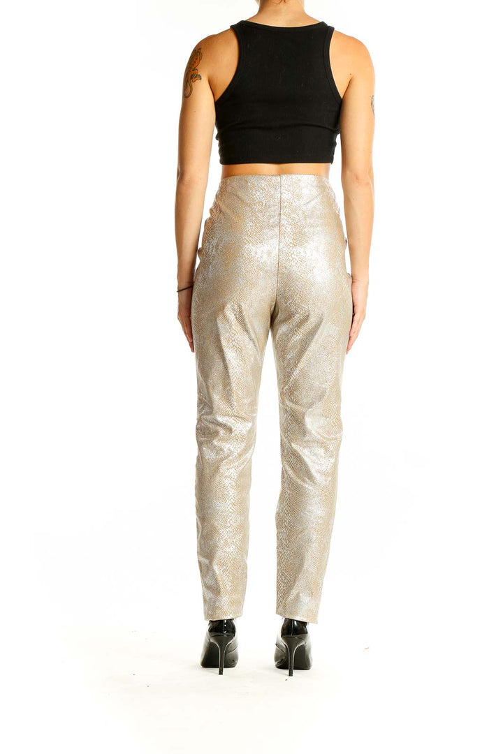 Back view of International Concepts metallic gold snakeskin print pants