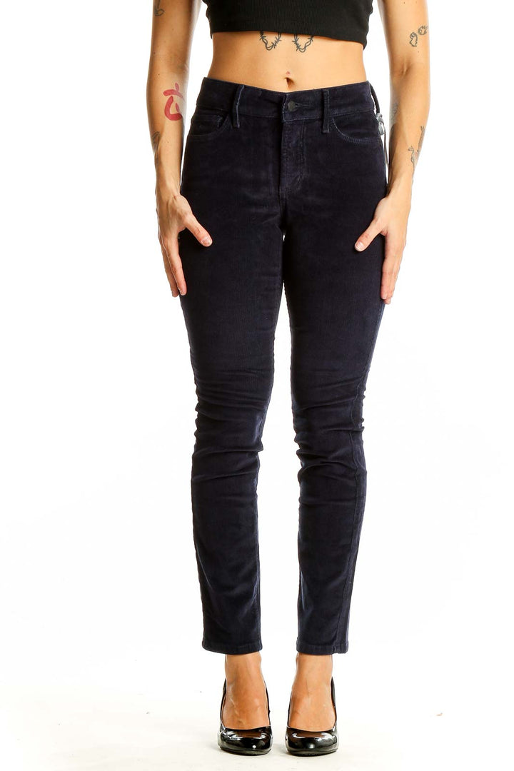 Front view of NYDJ Navy Corduroy Skinny Pants on model