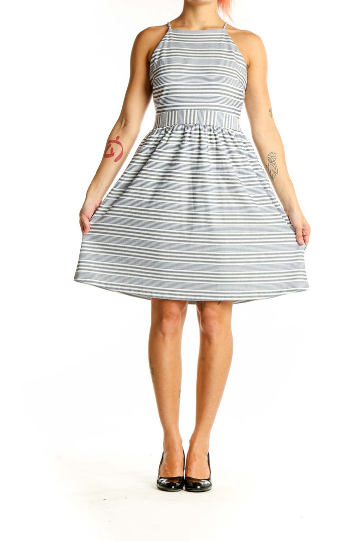 White Gray Pin Stripe Halter Dress