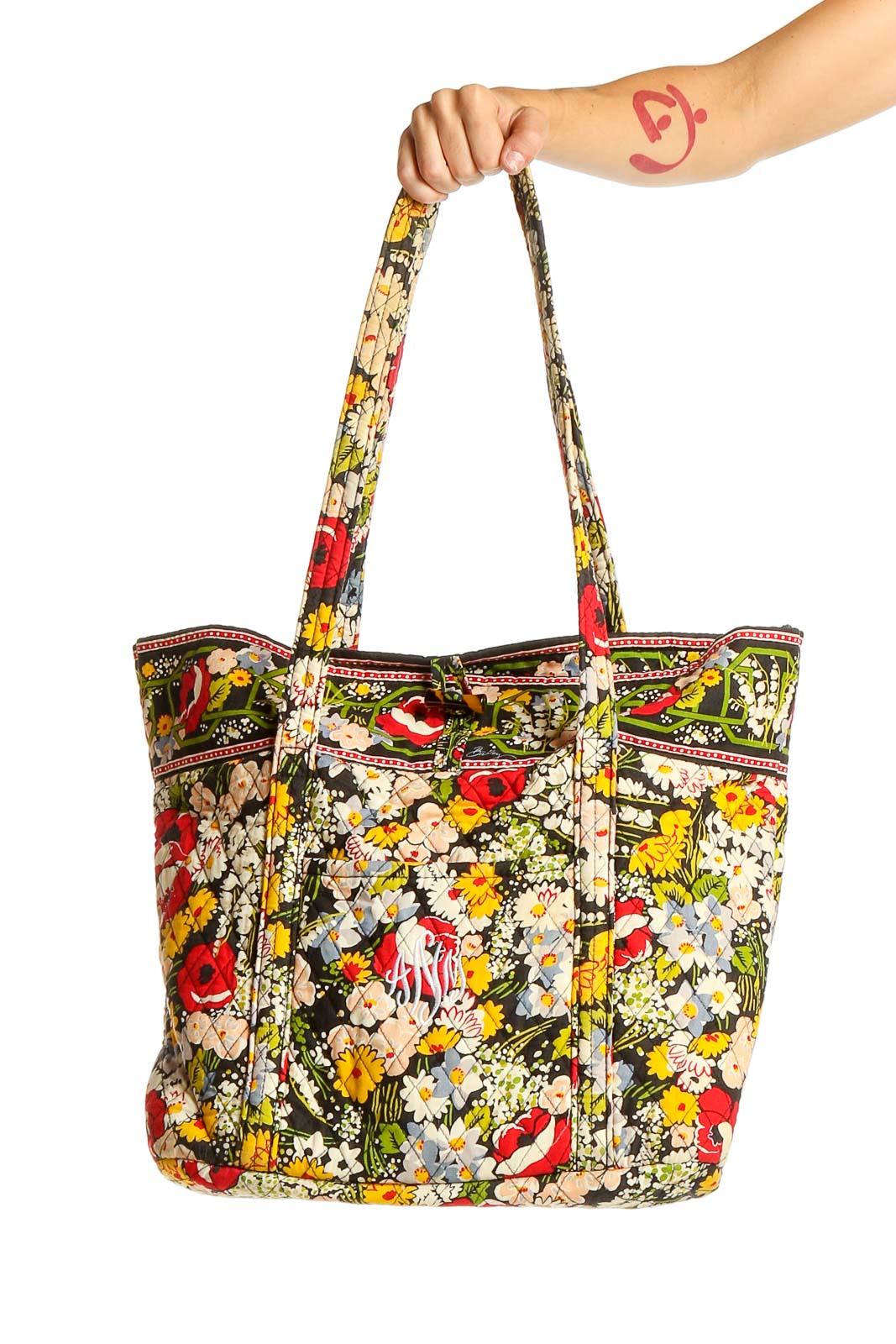 Front view of Vera Bradley multicolor floral print tote bag