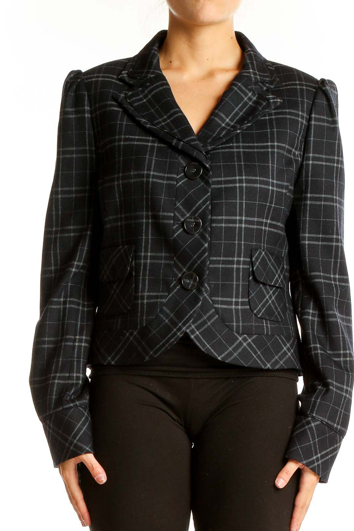 Black Plaid Cropped Blazer