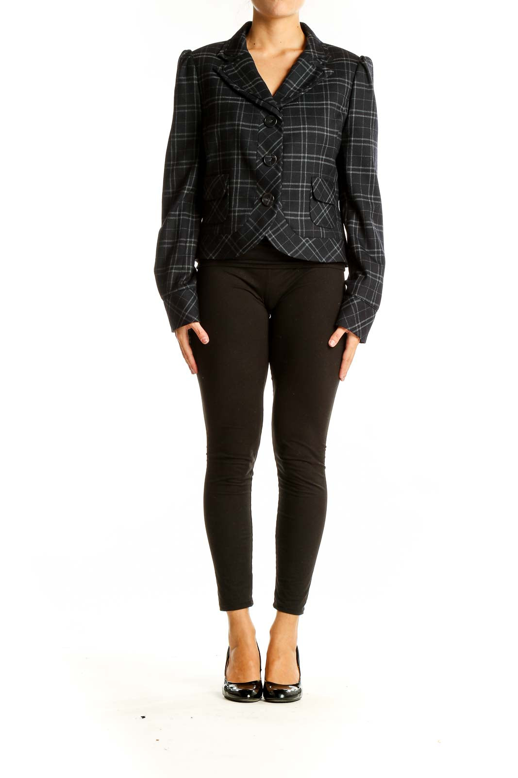 Black Plaid Cropped Blazer