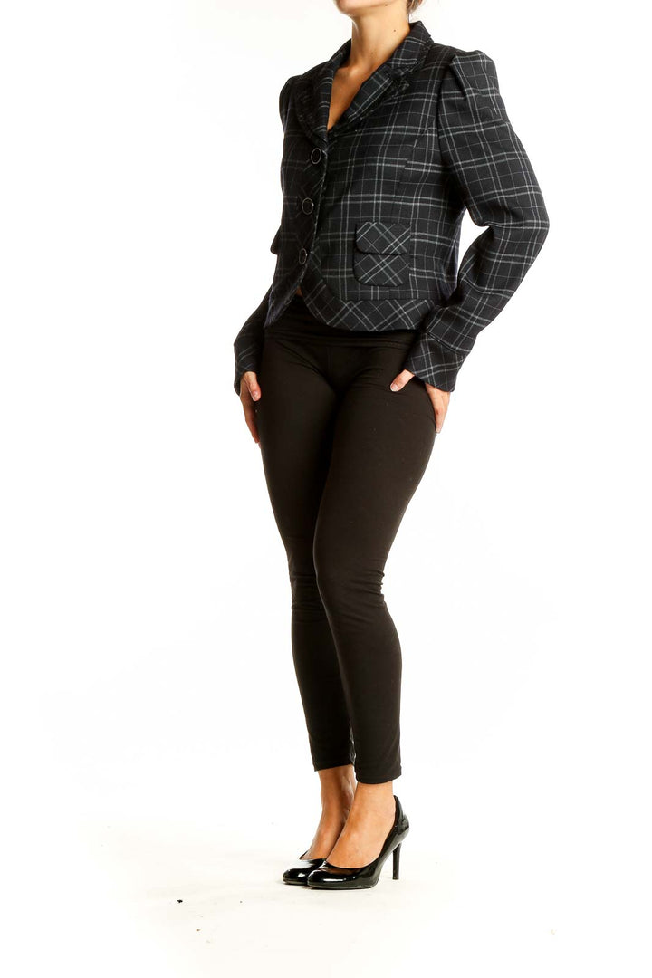 Black Plaid Cropped Blazer