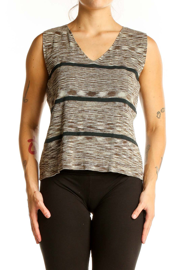 Front view of Brown Striped Silk Sleeveless Top from Banana Republic