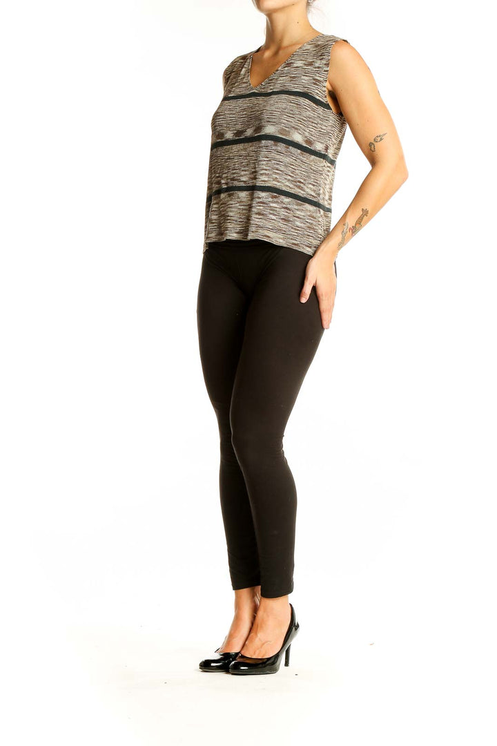 Front view of Brown Striped Silk Sleeveless Top from Banana Republic