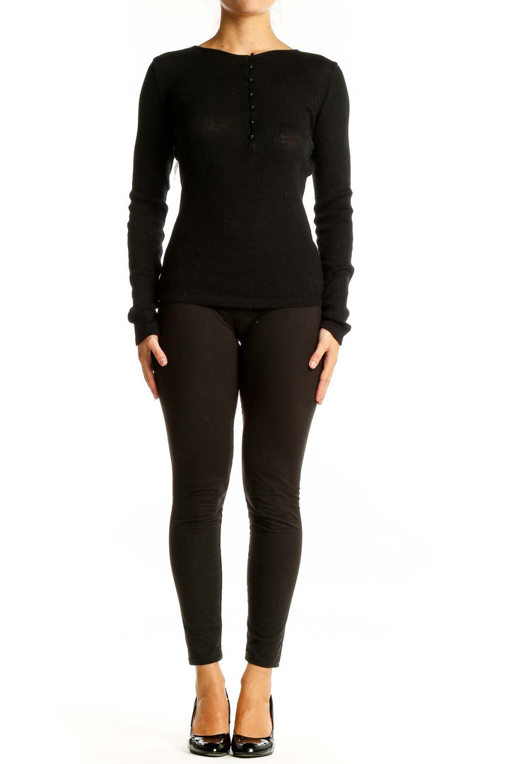 Black Henley Long Sleeve Top