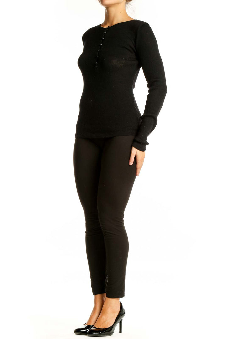 Black Henley Long Sleeve Top