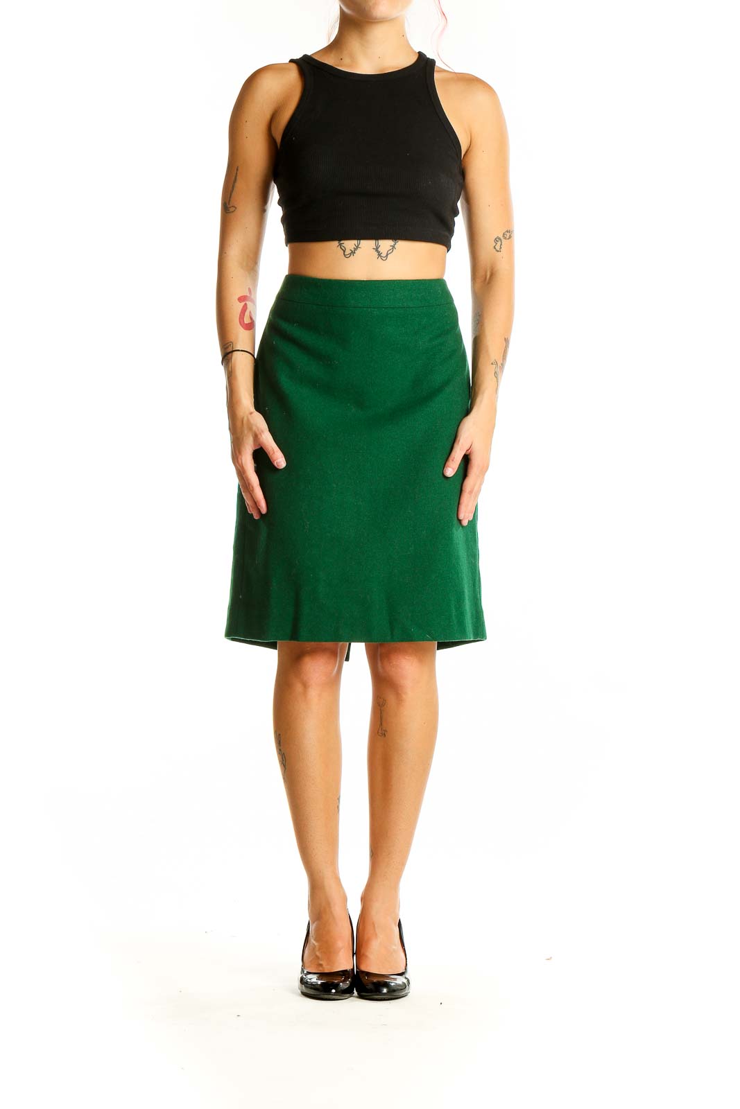 Green Knee Length Skirt