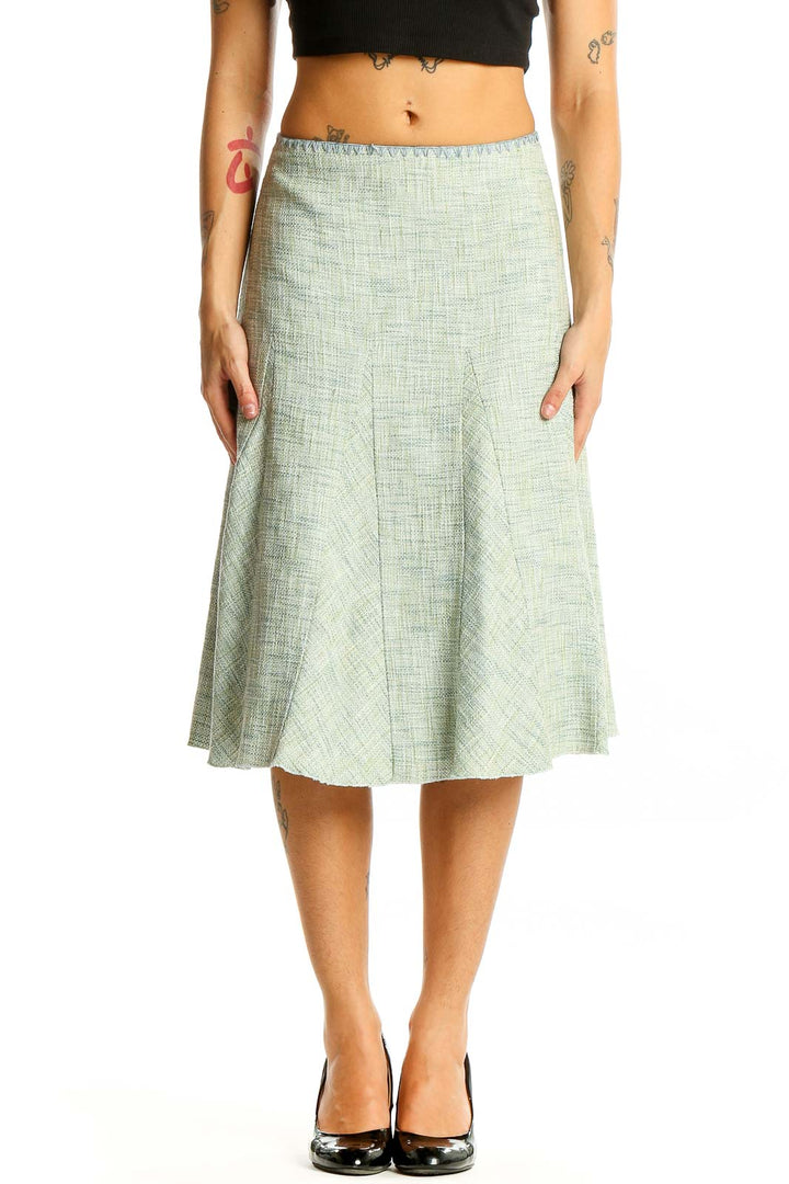 Front view of Ann Taylor sage green A-line midi skirt