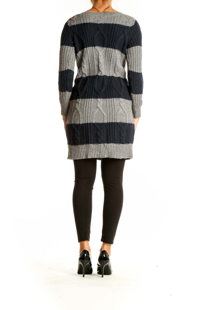 Back view of Gap gray and navy striped cable knit sweater dress