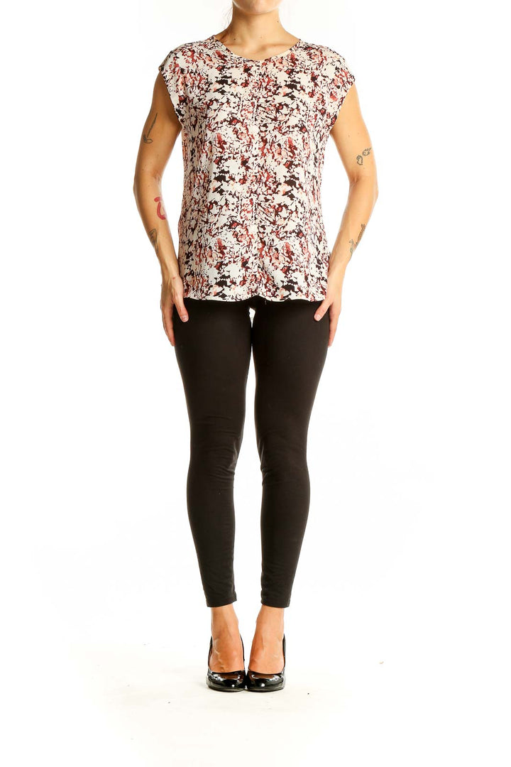 Front view of The Limited white floral print cap sleeve blouse