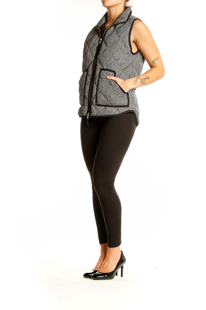 Front view of J.Crew gray herringbone quilted puffer vest