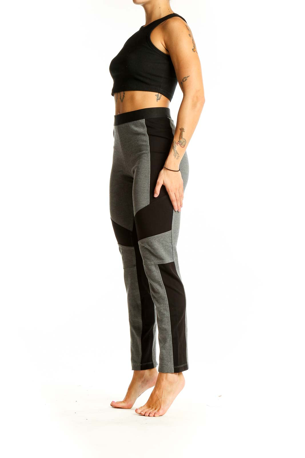 Gray Black Colorblock Leggings