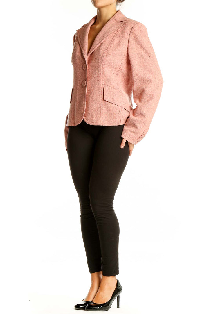 Front view of Ann Taylor pink wool blend tailored blazer