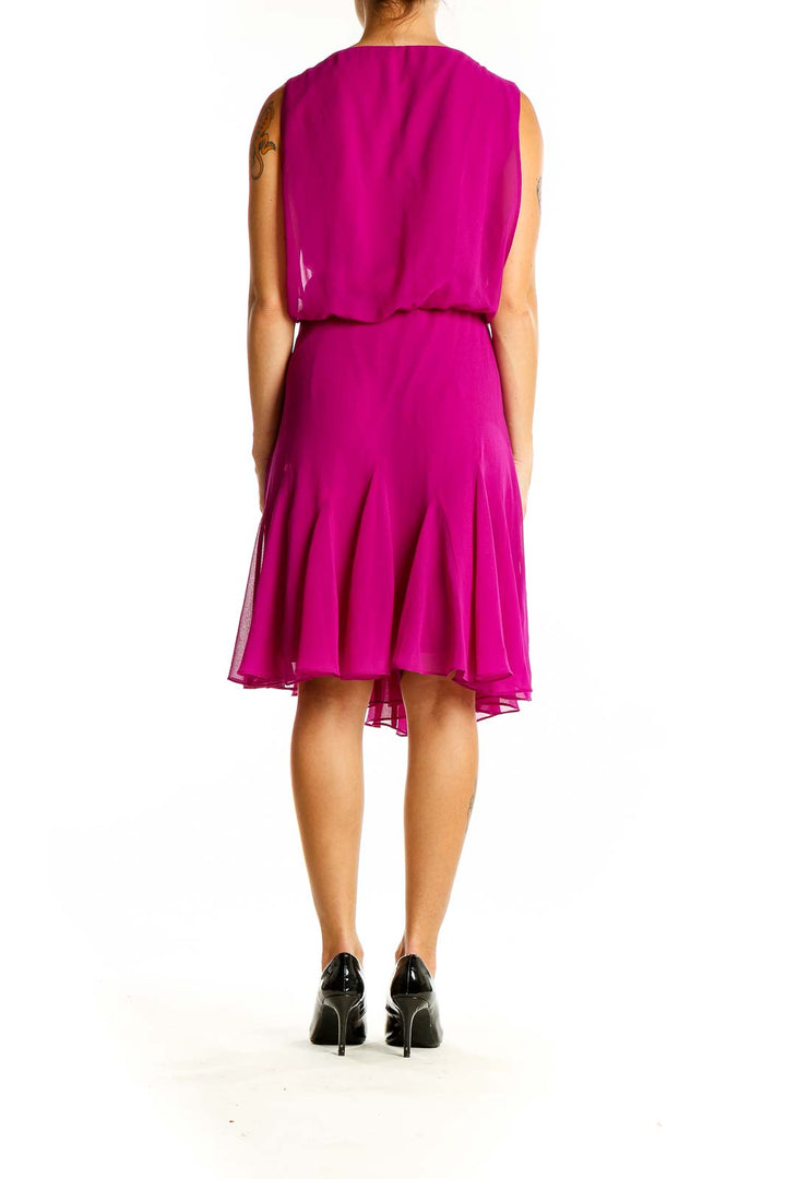 Back view of magenta sleeveless chiffon cocktail dress by Lauren Ralph Lauren