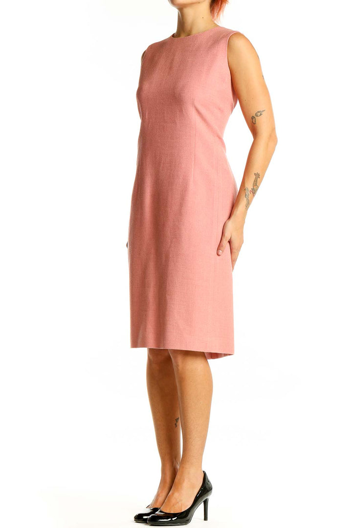 Front view of Ann Taylor pink sleeveless linen blend sheath dress