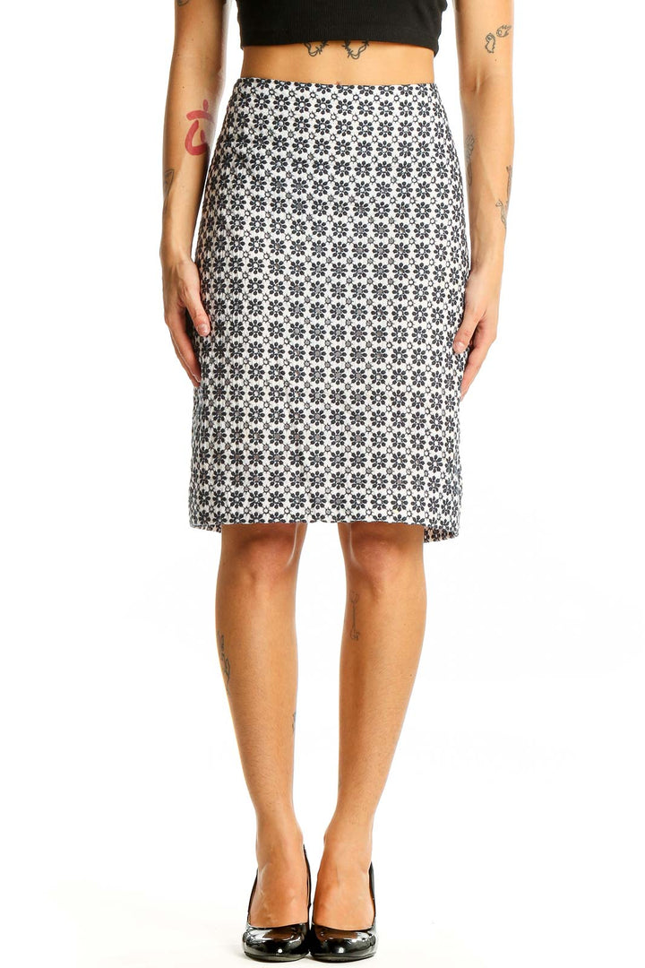 Front view of Ann Taylor black and white floral pencil skirt