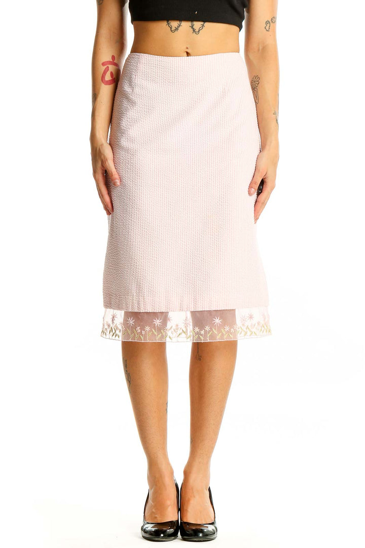 Pink Floral Lace Detail Skirt