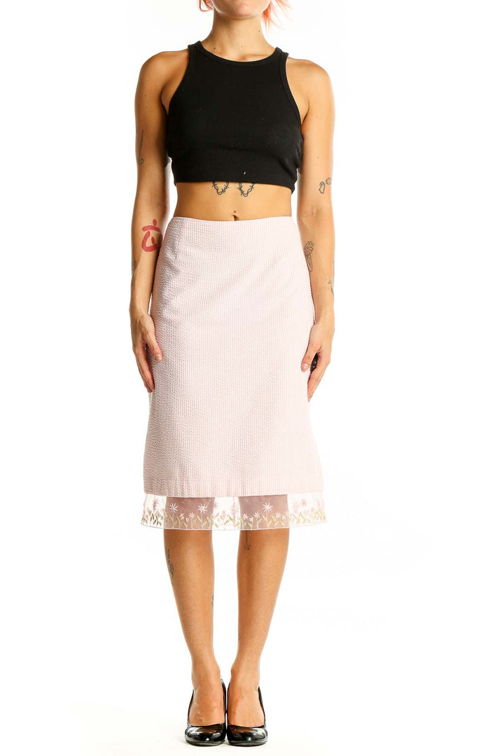 Pink Floral Lace Detail Skirt