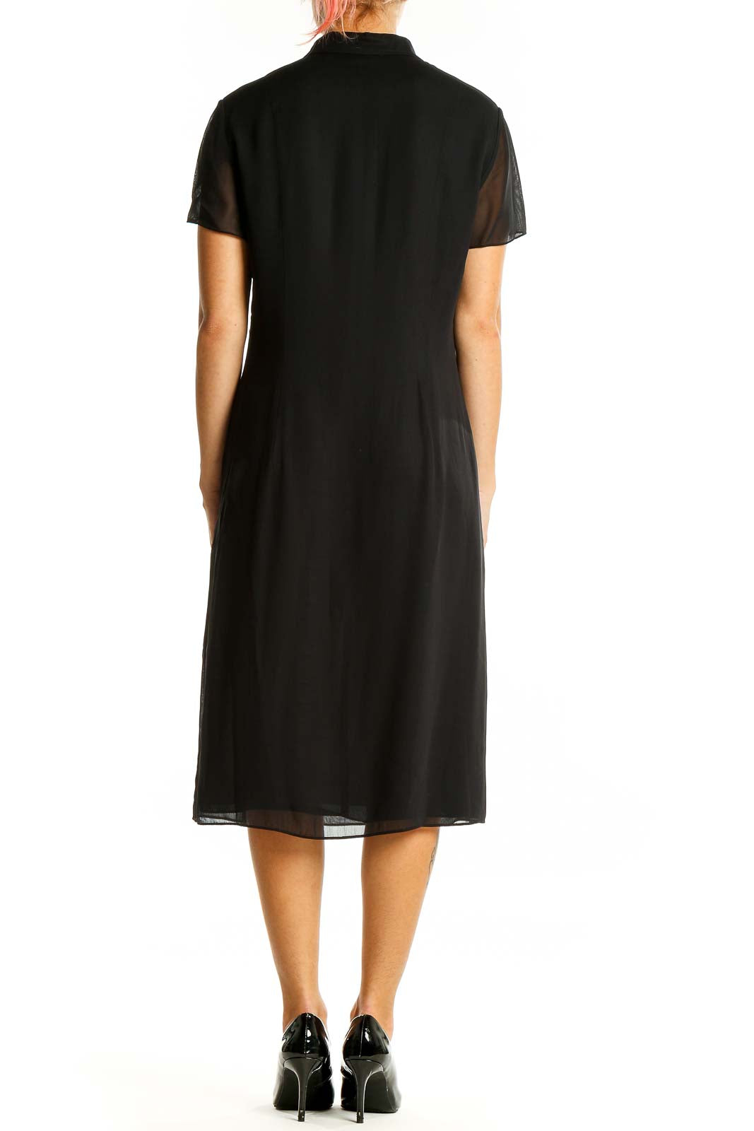 Back view of black Ann Taylor polyester shirt dress